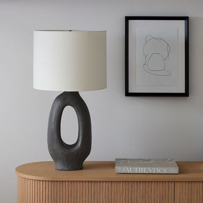 SculptGlow – Resin Table Lamp with Soft Linen Shade