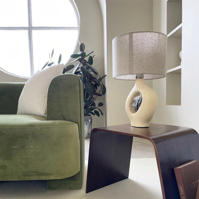 SculptGlow – Resin Table Lamp with Soft Linen Shade
