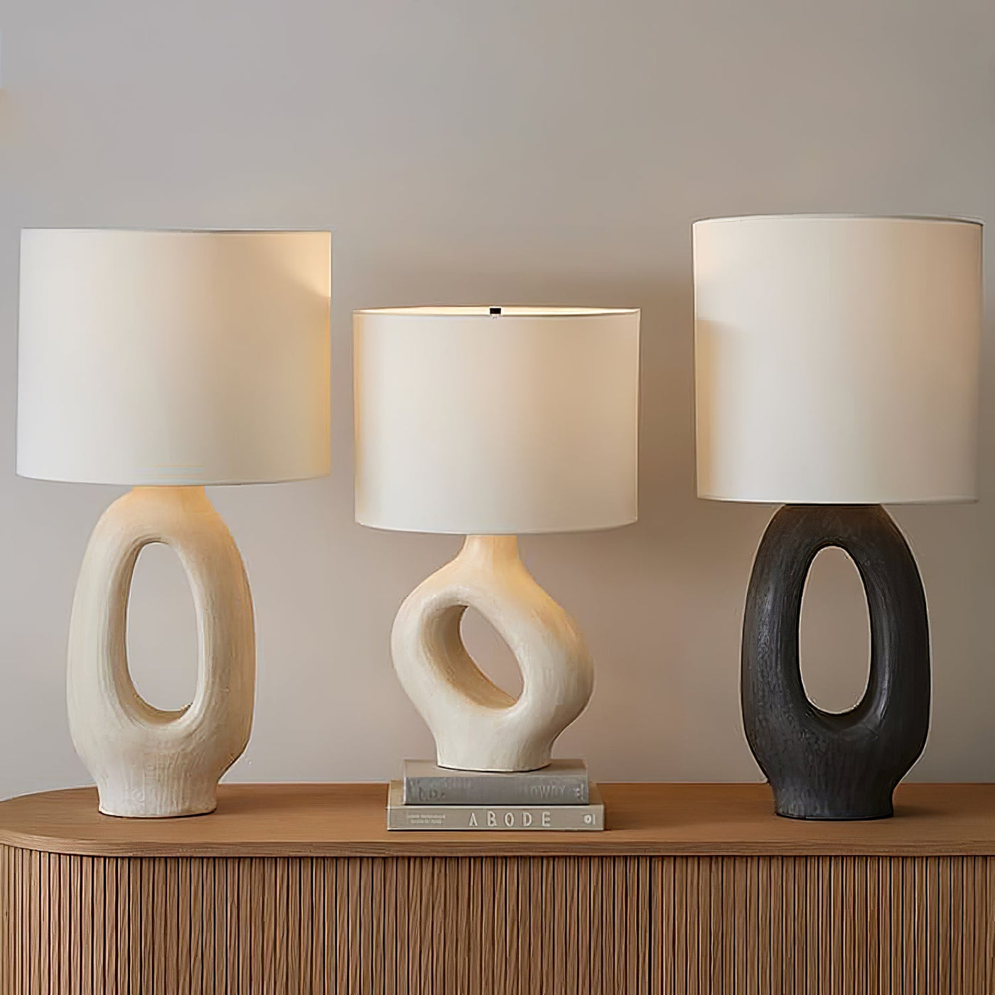 SculptGlow – Resin Table Lamp with Soft Linen Shade