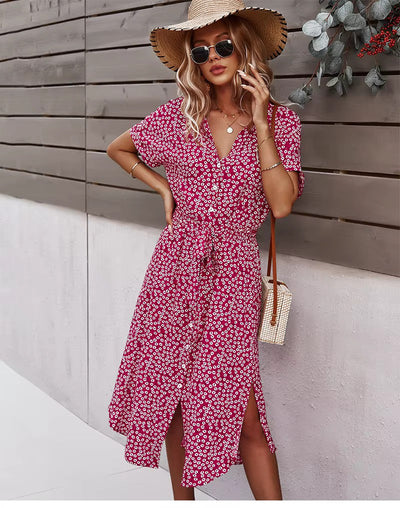 Boho Maxi Dress for Women - Floral Print Summer Dress in Airy Viscose
