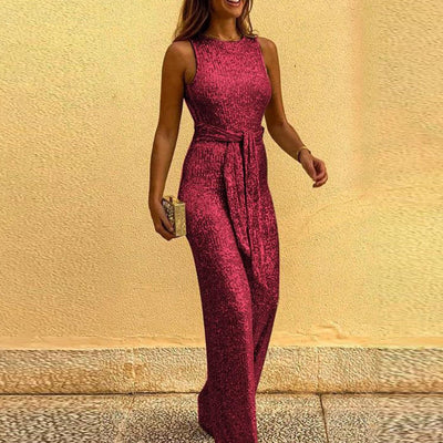 GlowAllure – Sparkly Open-Shoulder Jumpsuit