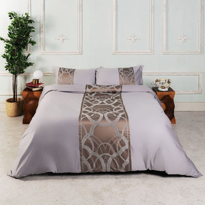 SatinLoom – Elegant Grey Duvet Cover Set with Chain Pattern