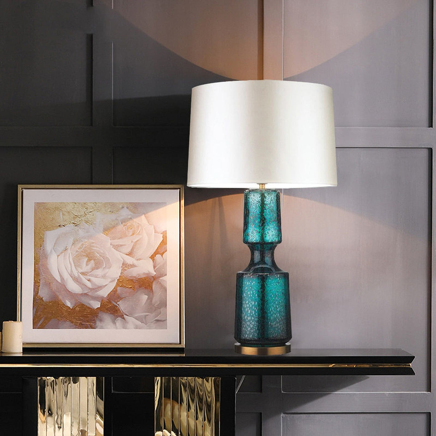 LuxAura – Elegant Metal and Glass Table Lamp