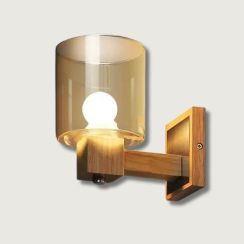 EclipseShine – Classic Glass and Wood Wall Light with Warm Glow